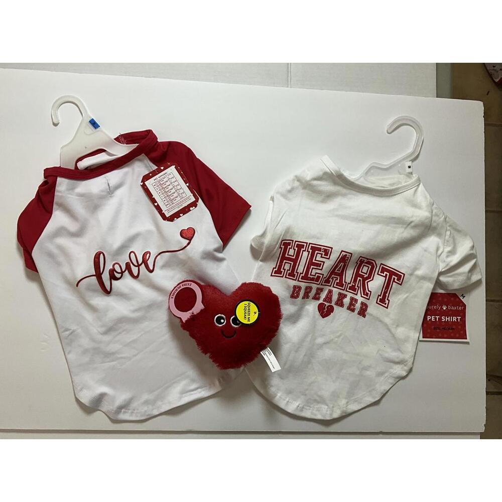Dog Valentine Bundle Medium Shirts + TUFF Toys Durable Heart Plush